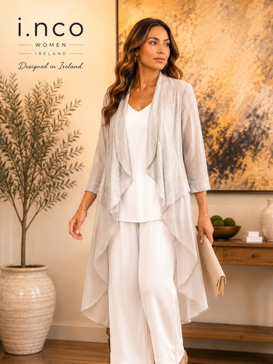 i.nco Tops - I.N.CO Ireland Soft Dove Grey Layered Chiffon Jacket Top, EUC, Size Medium